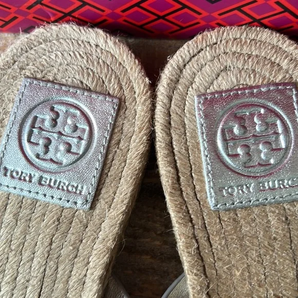 Tory Burch Espadrille Mirror Miller Metallic Sandals - Picture 4 of 7